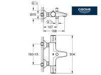 MEDIDAS GROHE 34567000 GROHTHERM TERMOSTATO BAÑO-DUCHA